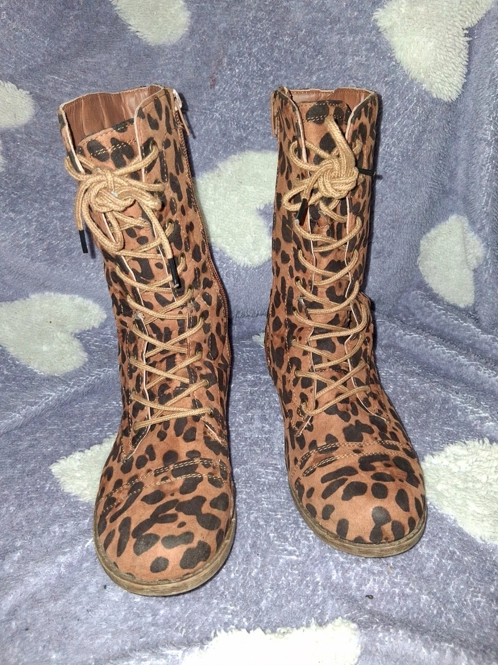 Refresh Leopard Print Lace-Up Boots Size 8